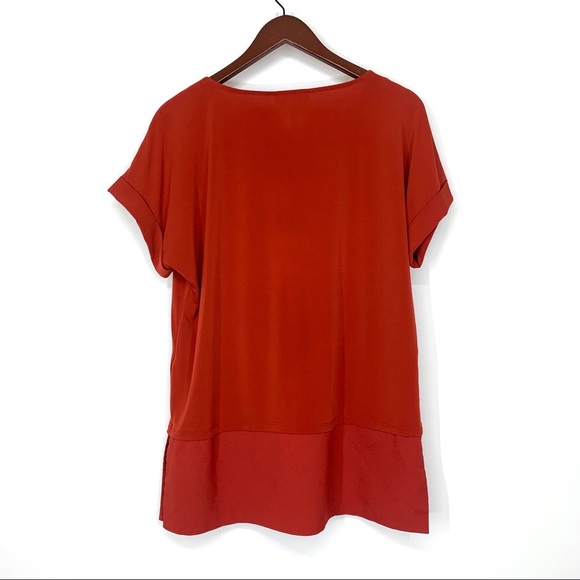 Calvin Klein Fall Red Orange Short Sleeve Crewneck Tunic Blouse Size Medium - Picture 2 of 15